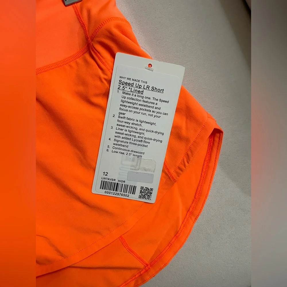 NWT Lululemon Speed Up Low Rise 2.5” Shorts Lined Highlighter Orange Size 12